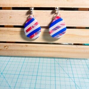 Hand Crafted Red and Blue Geometric Earrings
